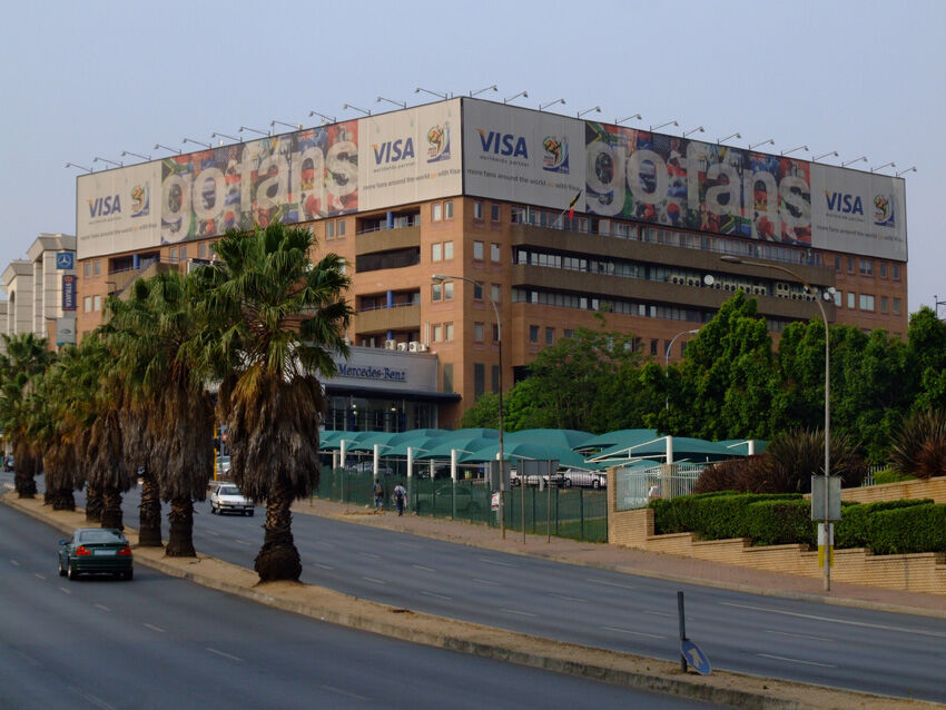 Visa Go Fans World Cup building wrap printed and installed across an office block